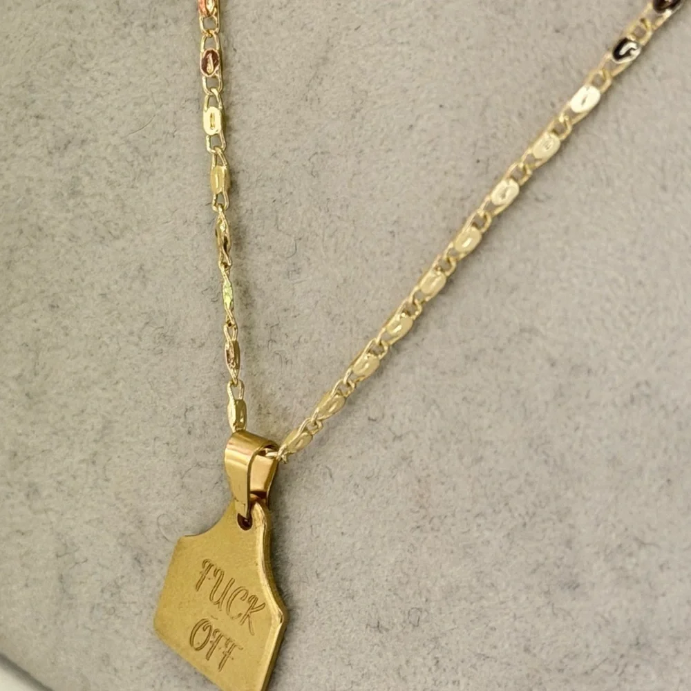 F.k off Gold Stainless Steel Cow Tag Pendant Goldfilled Necklace